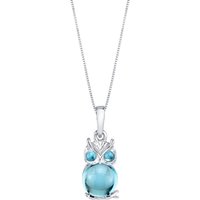 Swiss Blue Topaz Intuition Owl Pendant Necklace in Sterling Silver