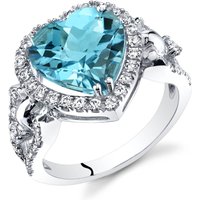 Swiss Blue Topaz and White Topaz Halo Ring in 9ct White Gold