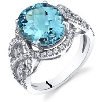Swiss Blue Topaz and White Topaz Halo Statement Ring in 9ct White Gold