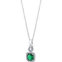 Emerald and White Topaz Halo Pendant Necklace in 9ct White Gold