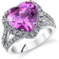 Pink Sapphire and CZ Signature Heart Ring in Sterling Silver