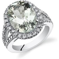 Oval Cut Green Amethyst and CZ Ring in Sterling Silver