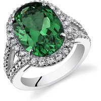 Oval Cut Emerald and CZ Ring in Sterling Silver
