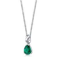 Pear Cut Emerald Pendant Necklace in Sterling Silver