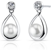 Pearl and CZ Teardrop 6.5mm Earrings in Sterling Silver