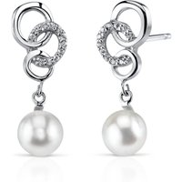 Pearl and CZ Nautical Elegance Link Drop Earrings in Sterling Silver
