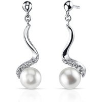 Pearl and CZ Nautical Elegance Spiral Drop Earrings in Sterling Silver