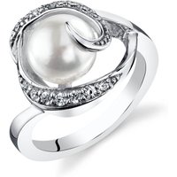 Pearl and CZ Nautical Elegance Swirl Ring in Sterling Silver