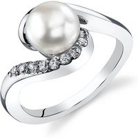Pearl and CZ Nautical Elegance Spiral Ring in Sterling Silver