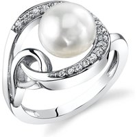 Pearl and CZ Nautical Elegance Artistic Ring in Sterling Silver