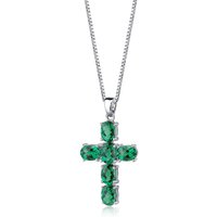 Emerald Bejewel Cross Pendant Necklace in Sterling Silver