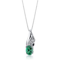 Emerald and CZ Bejewel Whip Pendant Necklace in Sterling Silver