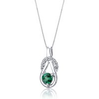 Emerald and CZ Intuition Drop Loop Pendant Necklace in Sterling Silver