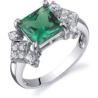 Princess Cut Emerald and CZ Ring in Sterling Silver