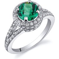 Emerald and CZ Halo Ring in Sterling Silver
