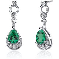 Emerald and CZ Finesse Simplicity Drop Earrings in Sterling Silver