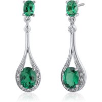 Emerald and CZ Bejewel Feminine Drop Earrings in Sterling Silver