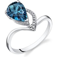 Pear Cut London Blue Topaz and Diamond Ring in 9ct White Gold