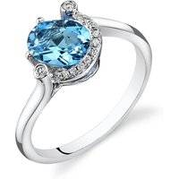 Oval Cut Swiss Blue Topaz and Diamond Ring in 9ct White Gold