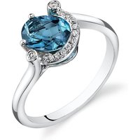 Oval Cut London Blue Topaz and Diamond Ring in 9ct White Gold