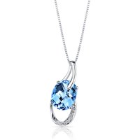 Oval Cut Swiss Blue Topaz and Diamond Pendant Necklace in 9ct White Gold