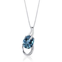 Oval Cut London Blue Topaz and Diamond Pendant Necklace in 9ct White Gold