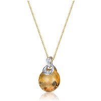 Citrine and Diamond Pendant Necklace in 9ct Gold