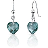 Green Sapphire Infatuation Simplicity Heart Earrings in Sterling Silver