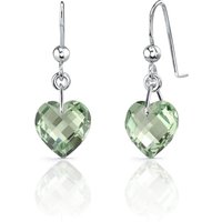 Green Amethyst Infatuation Simplicity Heart Earrings in Sterling Silver