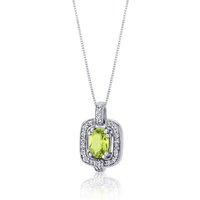 Peridot and CZ Bejewel Framed Pendant Necklace in Sterling Silver