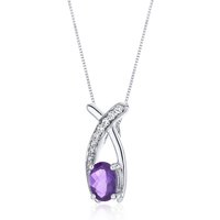 Oval Cut Amethyst and CZ Pendant Necklace in Sterling Silver