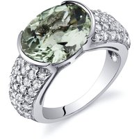 Green Amethyst and CZ Half Bezel Ring in Sterling Silver