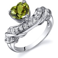 Heart Shaped Peridot and CZ Ring in Sterling Silver