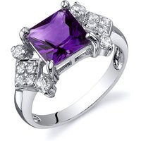 Princess Cut Amethyst and CZ Ring in Sterling Silver