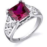 Princess Cut Ruby and CZ Ring in Sterling Silver