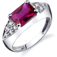 Radiant Cut Ruby and CZ Ring in Sterling Silver