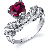 Heart Shaped Ruby and CZ Ring in Sterling Silver