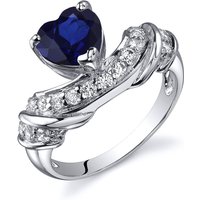 Heart Shaped Sapphire and CZ Ring in Sterling Silver