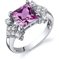 Princess Cut Pink Sapphire and CZ Ring in Sterling Silver