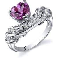 Heart Shaped Pink Sapphire and CZ Ring in Sterling Silver