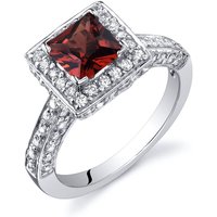 Garnet and CZ Halo Ring in Sterling Silver