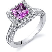 Pink Sapphire and CZ Halo Ring in Sterling Silver