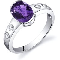 Amethyst and CZ Elegant Half Bezel Ring in Sterling Silver