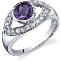 Amethyst and CZ Curved Ring in Sterling Silver