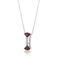 Garnet and CZ Exquisite Slider Fan Pendant Necklace in Sterling Silver