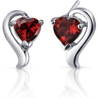 Heart Shaped Garnet Earrings in Sterling Silver