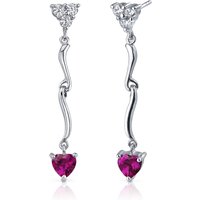 Heart Shaped Ruby and CZ Earrings in Sterling Silver