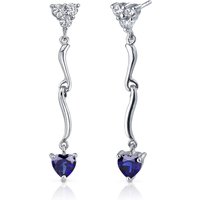 Heart Shaped Sapphire and CZ Earrings in Sterling Silver