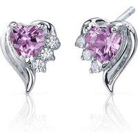 Pink Sapphire and CZ Infatuation Sweetheart Earrings in Sterling Silver