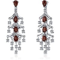 Pear Cut Garnet and CZ Earrings in Sterling Silver